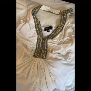 Sky Brand White Halter w/turquoise beaded accent